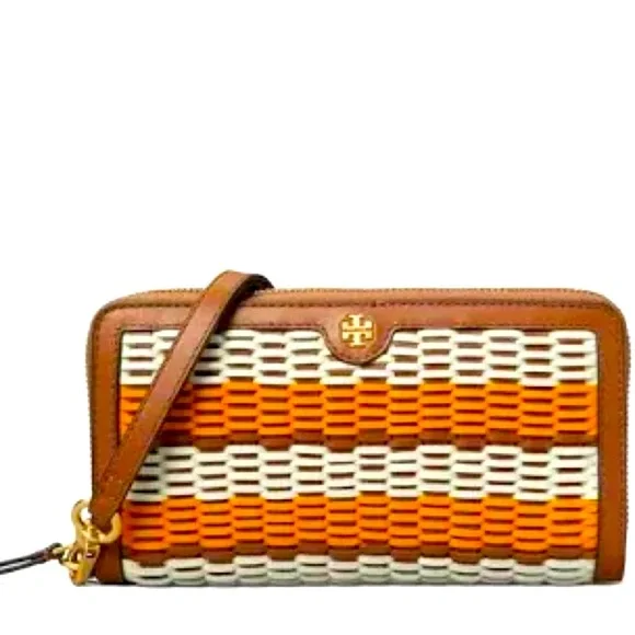 NWT Tory Burch Emerson Woven Leather Wristlet Zip Continental Wallet. - Picture 2 of 7